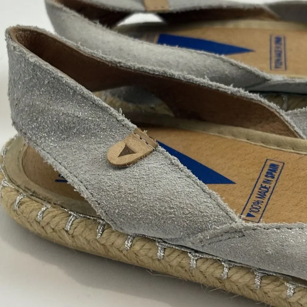 VERBENAS Carmen Leather Slip on Espadrilles Shoes Womens 40 US 9.5-10 Silver